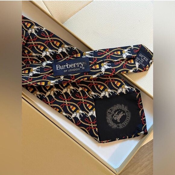 Burberry London Vintage Men's Tie All Silk Classic Nova Check Navy Blue Designer - Picture 2 of 3